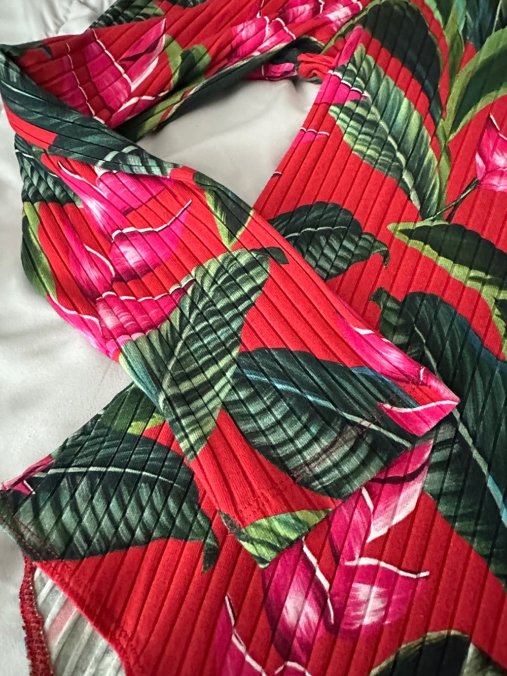 FARM Rio Red Ribbed Tropical Print Bodysuit - Picture 4 of 8